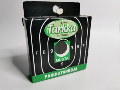 Musta Tarkka 16mm paikkatarrarulla